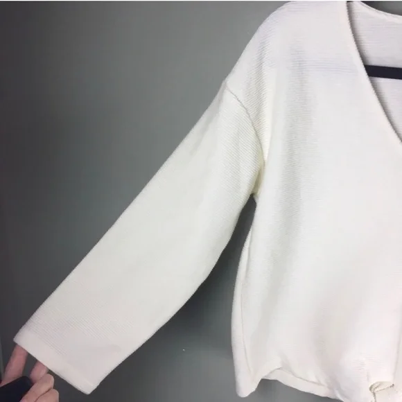 Madewell Texture & Thread Jacquard Tie Front Long Sleeve Cream Top Size Small - Picture 7 of 10